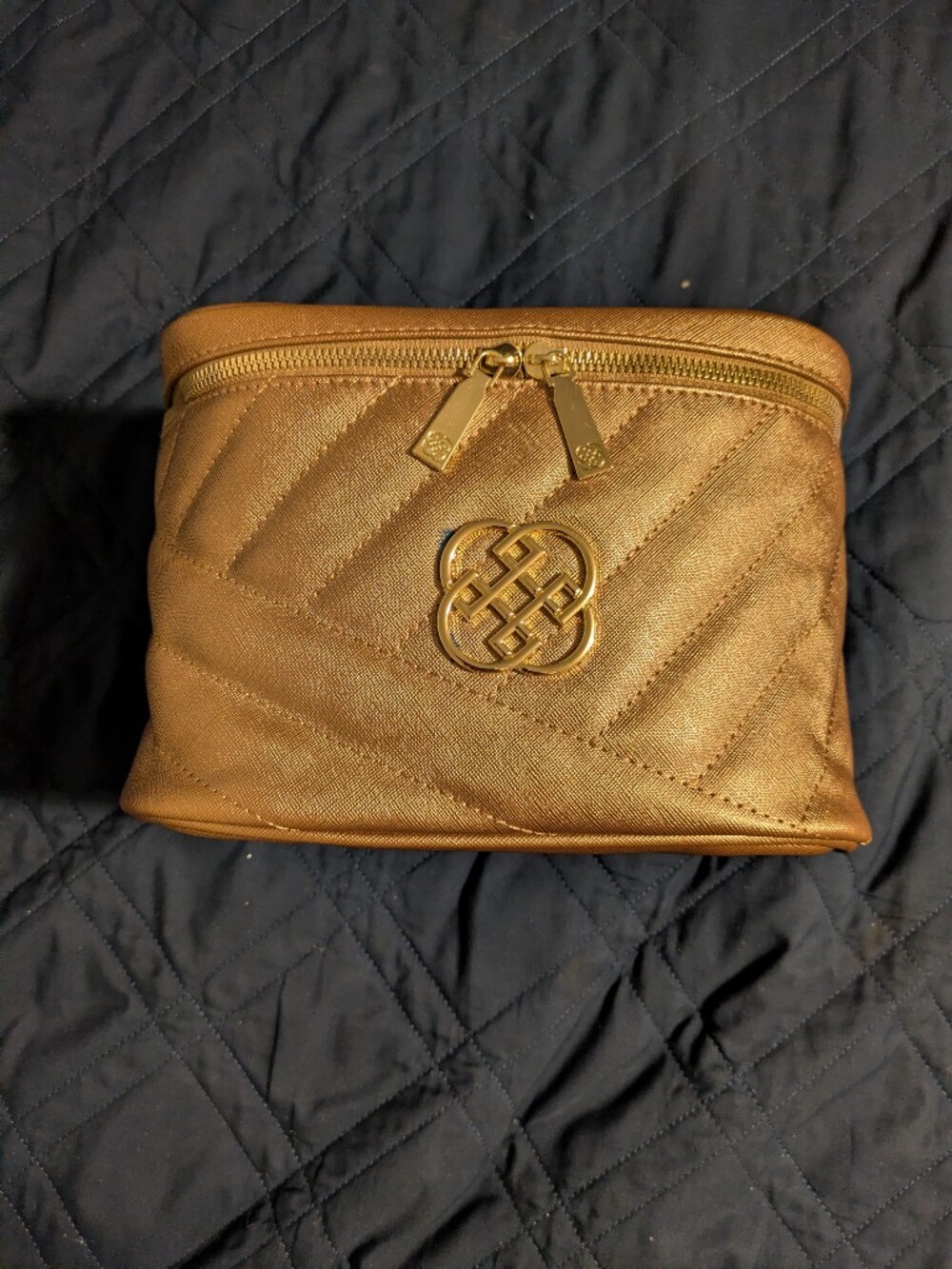 Quilted Metallic Rose Gold Cosmetic Bag
